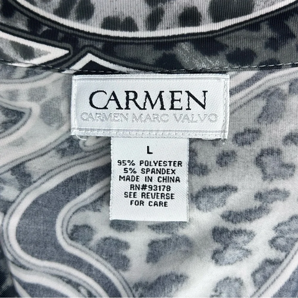 Carmen Marc Valvo Women’s 3/4 Sleeve Wrap Blouse Abstract Leopard Black/White L - Picture 7 of 10
